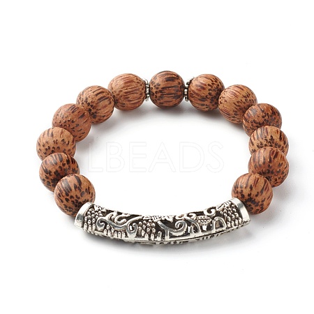 Natural Coconut Wood Beads Stretch Bracelets BJEW-JB06642-01-1