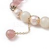 Natural Strawberry Quartz & White Moonstone & Pearl Beaded Stretch Bracelet with Tassel Charms for Women BJEW-JB09009-01-4