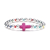 Synthetic Turquoise(Dyed) Cross Stretch Bracelet with Glass for Women X-BJEW-JB07663-6
