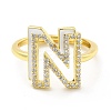 Mixed Color Enamel Initial Letter Adjustable Ring with Clear Cubic Zirconia RJEW-P045-01G-N-2