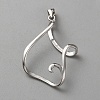 1Pc Rhodium Plated 925 Sterling Silver Pendant Cabochon Settings STER-BC0002-90-1