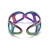 Rainbow Color Ion Plating(IP) 304 Stainless Steel Hollow Open Cuff Ring for Women RJEW-A005-13-3