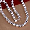 Popular Silver Color Plated Brass Round Ball Beaded Necklaces NJEW-BB12698-10-2