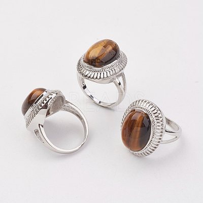 Natural Tiger Eye Finger Rings X-RJEW-P122-13-1