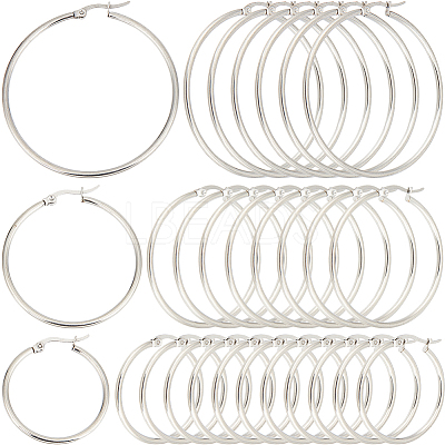 30 Pairs 3 Style 304 Stainless Steel Hoop Earring Shapes EJEW-SP0001-01-1