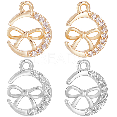 12Pcs 2 Colors Brass Micro Pave Cubic Zirconia Charms KK-BBC0014-88-1