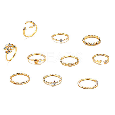 10Pcs Alloy with Crystal Rhinestone Finger Rings WG3531F-01-1