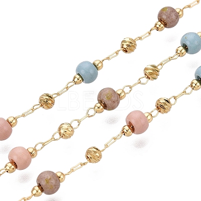 Handmade Brass & Glass Beaded Link Chains CHC-Q021-02B-G-1