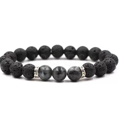 8MM Round Natural Black Moonstone and Natural Lava Rock Beaded Stretch Bracelets for Couples BW4110-10-1