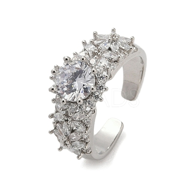 Brass Micro Pave Cubic Zirconia Adjustable Cuff Rings for Women RJEW-C129-04P-1