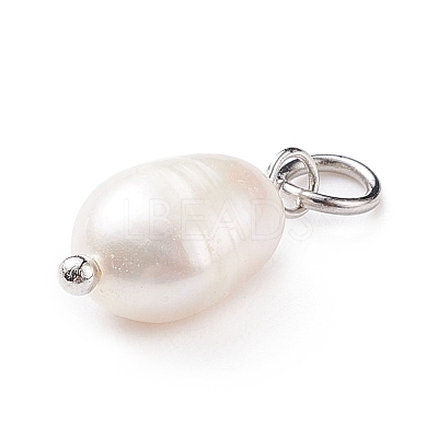 Grade B Natural Cultured Freshwater Pearl Charms X-PALLOY-JF01497-02-1