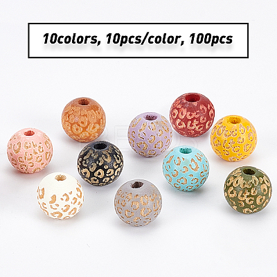 100Pcs 10 Colors Painted Natural Wood Beads WOOD-OC0002-08-1