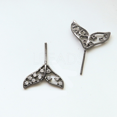 Brass Micro Pave Clear Cubic Zirconia Fishtail Head Pins BAPE-PW0002-10C-B-1