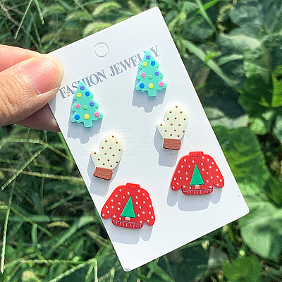 3 Pairs Christmas Theme Acrylic Stud Earrings FS-WGD5022-01-1