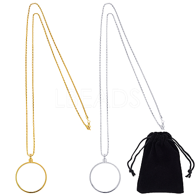 2Pcs 2 Colors Flat Round Glass Magnifying Pendant Necklaces NJEW-SP0001-02-1