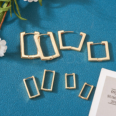 8Pcs 4 Size Brass Rectangle Hoop Earrings for Women EJEW-TA0001-12-1