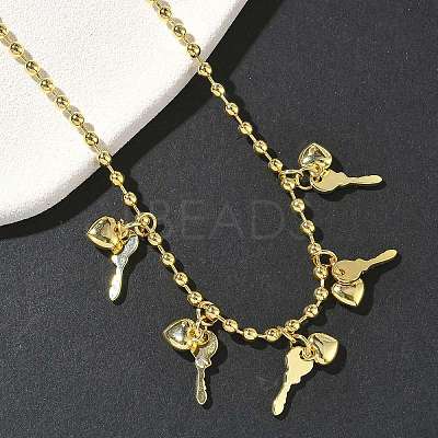 Brass Key & Heart Pendant Bib Necklaces NJEW-G183-08G-1