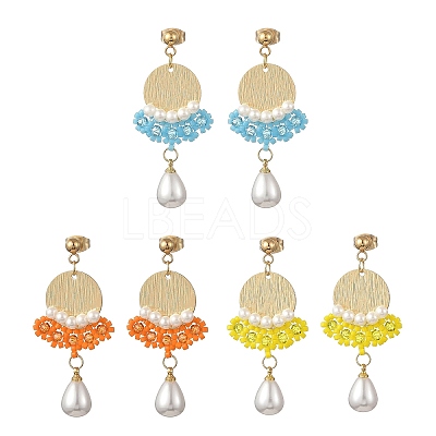 Brass Glass Seed Bead Chandelier Earrings EJEW-MZ00762-1