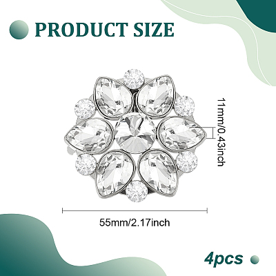 4Pcs Flower Alloy with Glass Rhinestone Shoe Buckle Clips AJEW-FG0003-64D-1