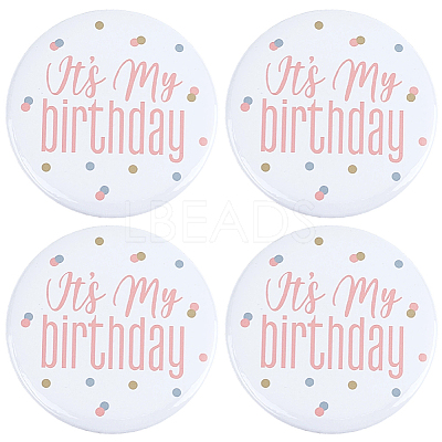 4Pcs It's My Birthday Tinplate Brooches JEWB-CN0001-12A-1