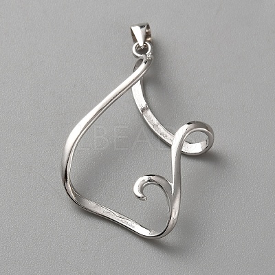 1Pc Rhodium Plated 925 Sterling Silver Pendant Cabochon Settings STER-BC0002-90-1