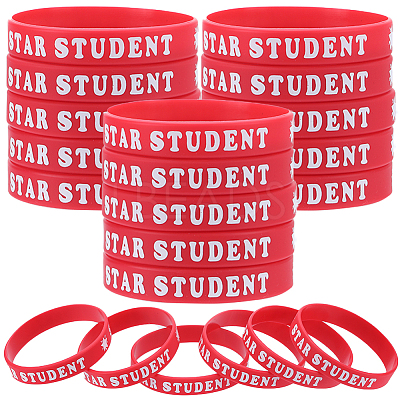 Word Star Student Silicone Cord Bracelet Wristband LS-BJEW-WH0018-49A-1