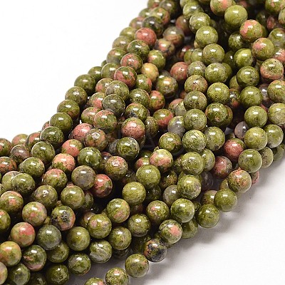 Natural Unakite Round Bead Strands X-G-P072-30-6mm-1