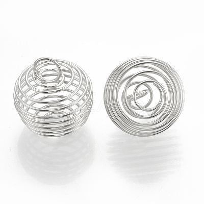 Hollow Lantern Iron Wire Bead Cage Pendants IFIN-N001-02P-1