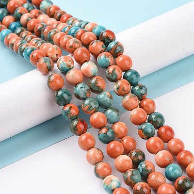 Synthetic Ocean White Jade Round Bead Strands G-M165-8mm-04-1