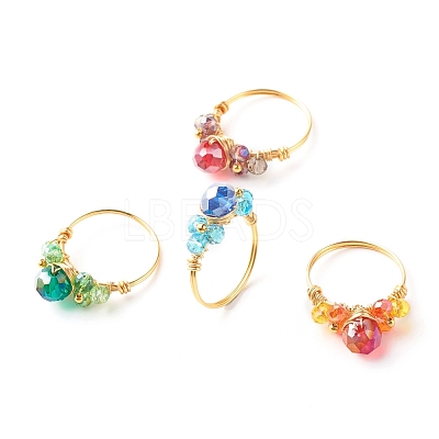 Electroplate Faceted Glass Beads Finger Rings RJEW-TA00014-1