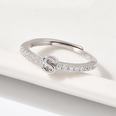 S925 Sterling Silver Adjustable Letter Rings for Women RJEW-M068-01P-S-1