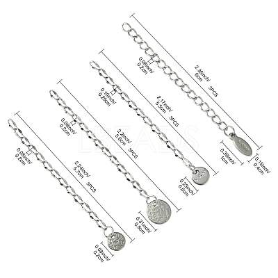12Pcs 4 Styles 304 Stainless Steel Chain Extender FIND-FS0002-96B-1