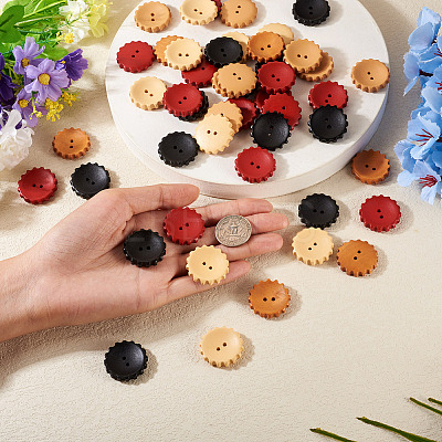 60Pcs 5 Styles Spray Painted Natural Wood Buttons WOOD-TA0002-91-1