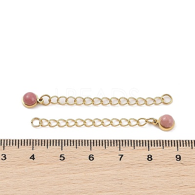 Ion Plating(IP) 316 Surgical Stainless Steel Curb Chain Extender with Natural Rhodonite Round Charm STAS-A097-01G-08-1