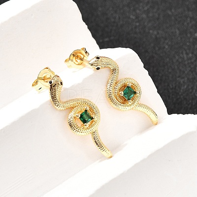 Snake Brass Micro Pave Cubic Zirconia Stud Earrings EJEW-A135-09G-1