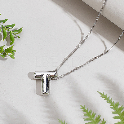 1pc Brass Chain with Alloy Letter Pendants Necklaces NJEW-LP0001-41T-P-1