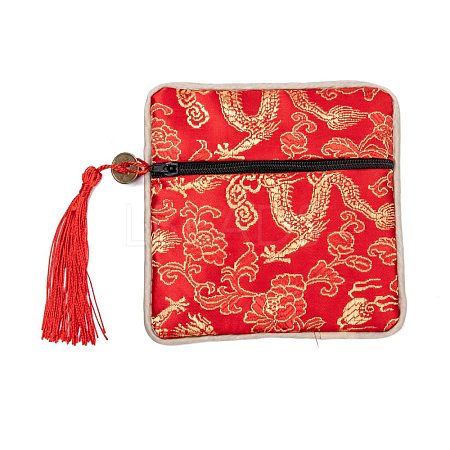 Chinese Brocade Tassel Zipper Jewelry Bag Gift Pouch ABAG-F005-13-1