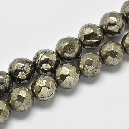 Natural Pyrite Round Beads Strands G-F197-08-8mm-1