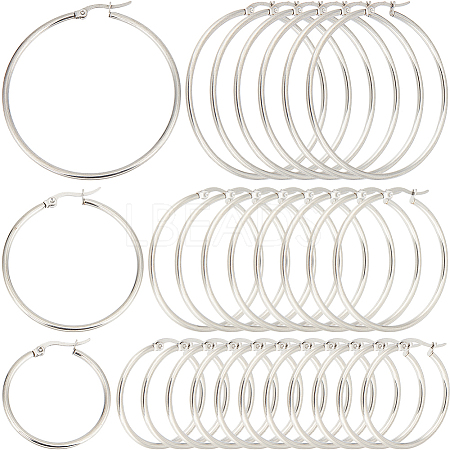 30 Pairs 3 Style 304 Stainless Steel Hoop Earring Shapes EJEW-SP0001-01-1