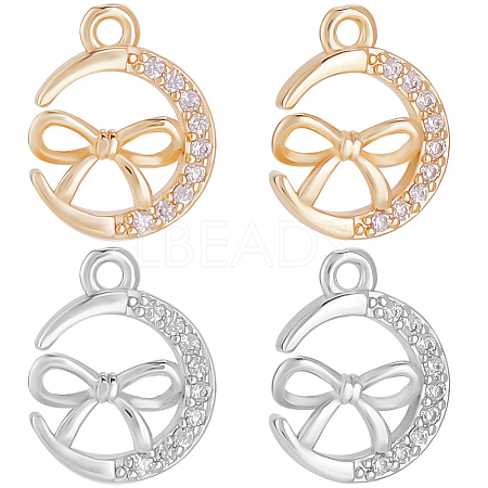 12Pcs 2 Colors Brass Micro Pave Cubic Zirconia Charms KK-BBC0014-88-1
