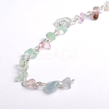 Handmade Natural Fluorite Chips Beads Chains for Necklaces Bracelets Making AJEW-JB00043-01-1