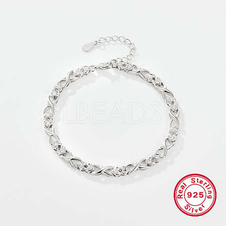 Rhodium Plated Platinum Plated 925 Sterling Silver Infinity Link Chain Bracelets RL9697-1
