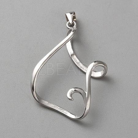 1Pc Rhodium Plated 925 Sterling Silver Pendant Cabochon Settings STER-BC0002-90-1