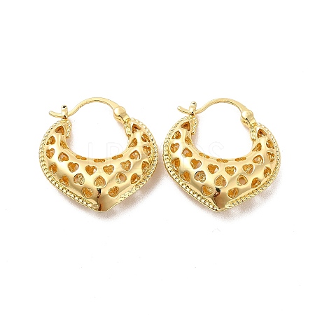 Brass Heart Thick Hoop Earrings for Women EJEW-C054-07G-1