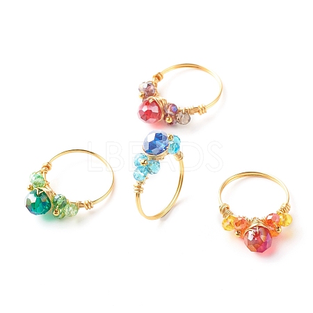 Electroplate Faceted Glass Beads Finger Rings RJEW-TA00014-1