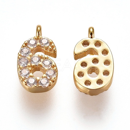 Brass Micro Pave Clear Cubic Zirconia Charms ZIRC-L075-60A-06G-1