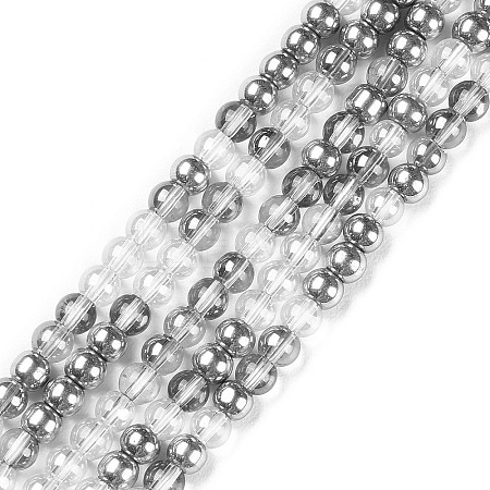 Transperant Electroplate Glass Beads Strands X-GLAA-P056-4mm-C01-1