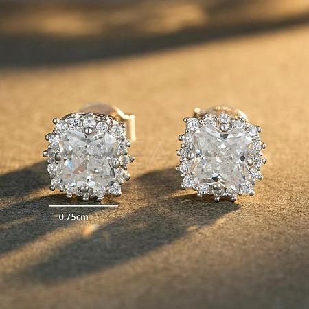 925 Sterling Silver Micro Pave Cubic Zirconia Square Stud Earrings for Women QK6381-2-1