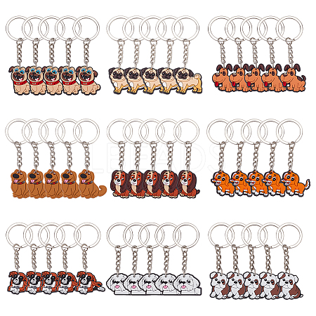 45Pcs 9 Style Cute Cartoon PVC Plastic Dog Pendant Keychain KEYC-CP0001-11-1