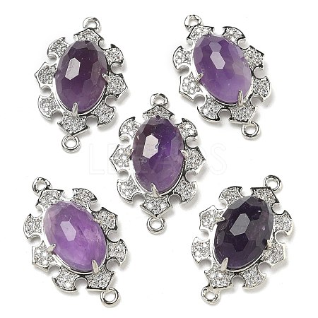 Natural Amethyst Faceted Oval Connector Charms G-G181-06P-03-1